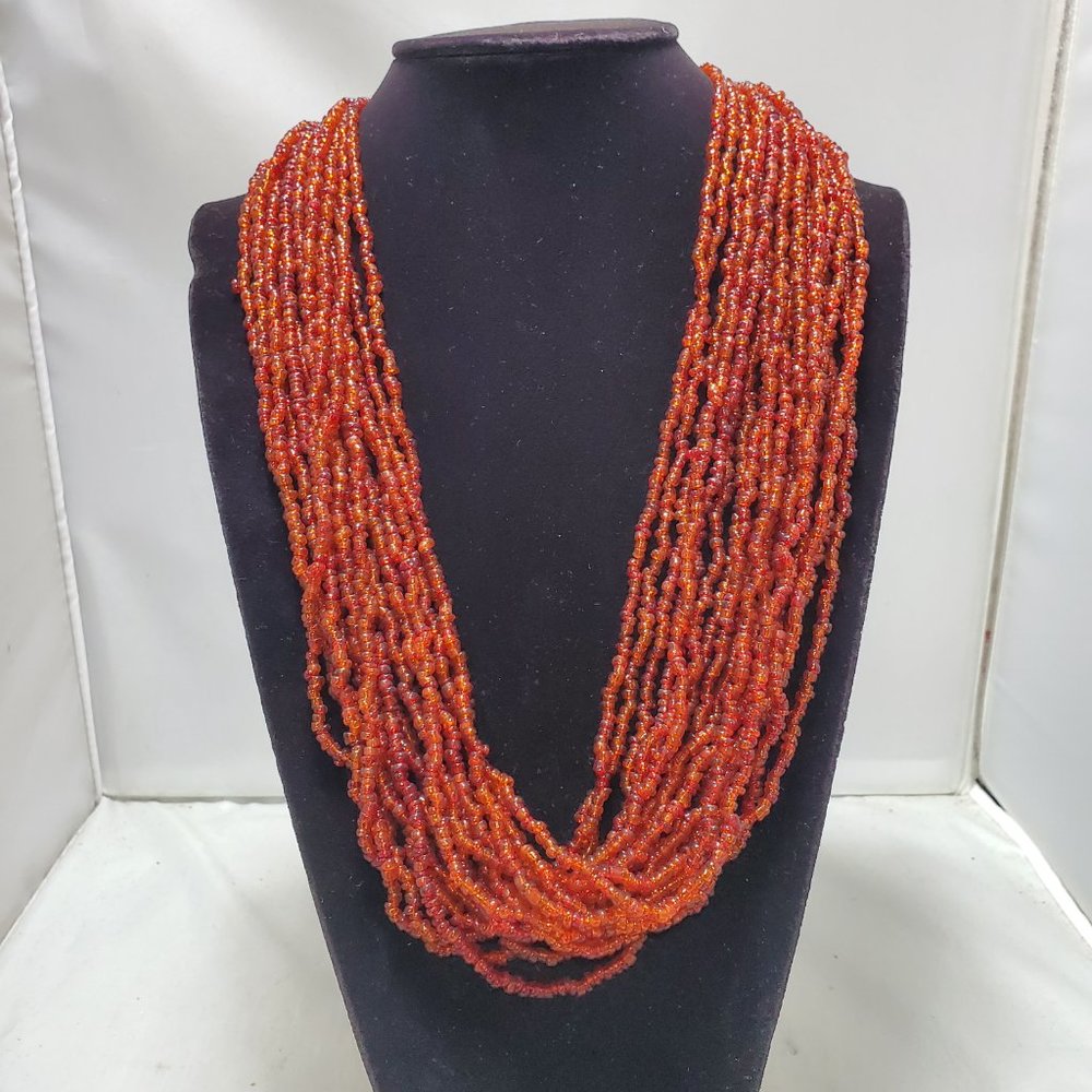 Signature red seed bead multi strand necklace 18 strand